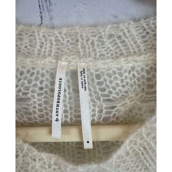 BY ANTHROPOLOGIE wool blend cable knit natural ivory sweater pullover M NWOT - Picture 2 of 9
